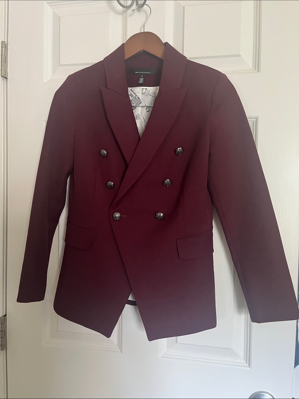 White House Black Market Double-Breasted Burgundy Blazer